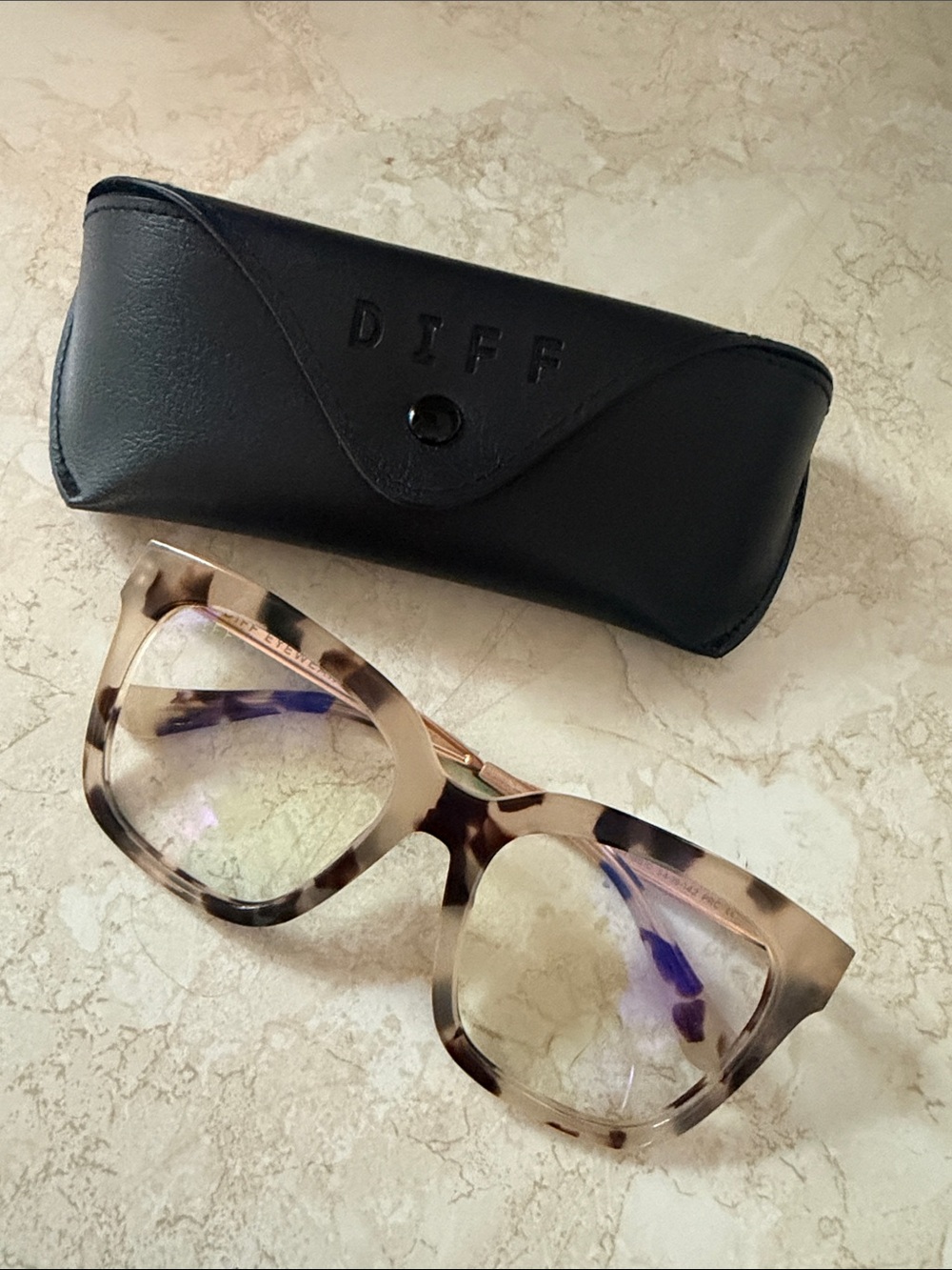 DIFF Tortoiseshell Square Blue-Light Glasses - Nude/Brown
